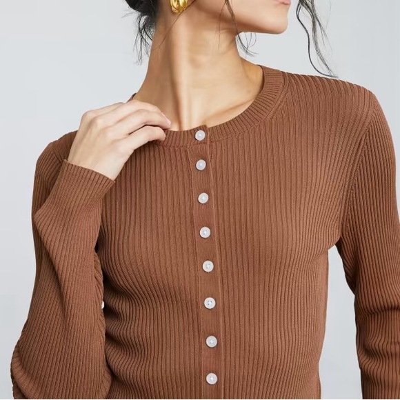 NWT Everlane The Ribbed Cropped Cardigan - Cocoa Brown - Picture 3 of 10